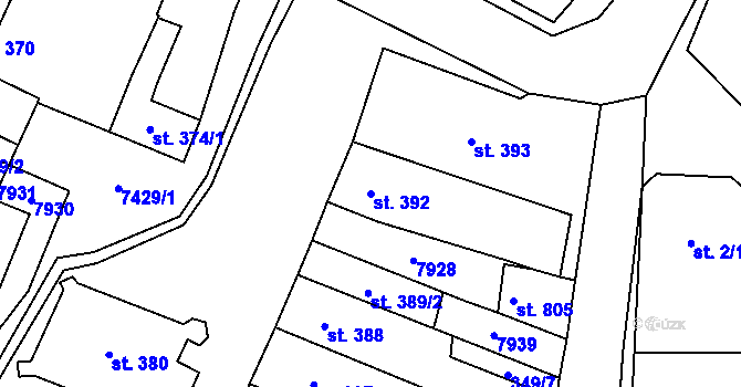 Parcela st. 392 v KÚ Dambořice, Katastrální mapa