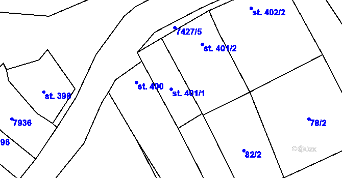 Parcela st. 401/1 v KÚ Dambořice, Katastrální mapa