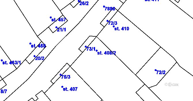 Parcela st. 408/2 v KÚ Dambořice, Katastrální mapa