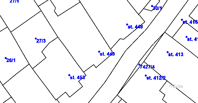 Parcela st. 449 v KÚ Dambořice, Katastrální mapa