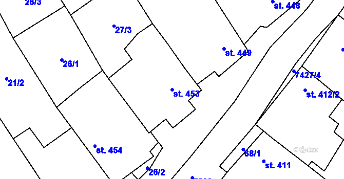 Parcela st. 453 v KÚ Dambořice, Katastrální mapa