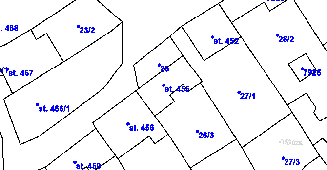 Parcela st. 455 v KÚ Dambořice, Katastrální mapa