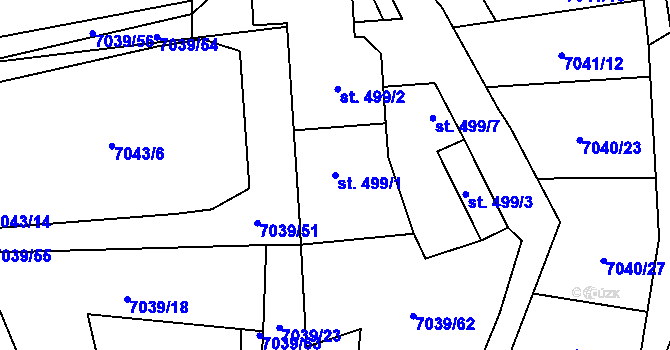 Parcela st. 499/1 v KÚ Dambořice, Katastrální mapa