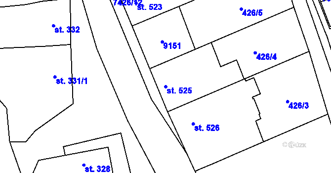 Parcela st. 525 v KÚ Dambořice, Katastrální mapa