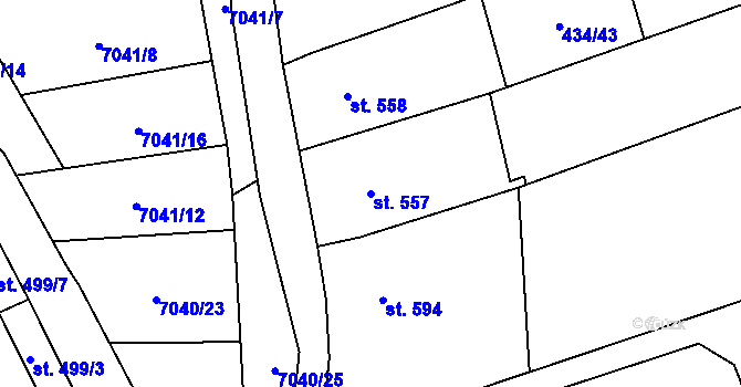 Parcela st. 557 v KÚ Dambořice, Katastrální mapa