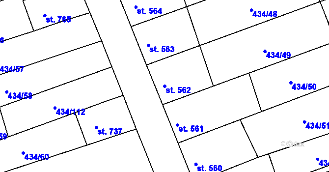 Parcela st. 562 v KÚ Dambořice, Katastrální mapa