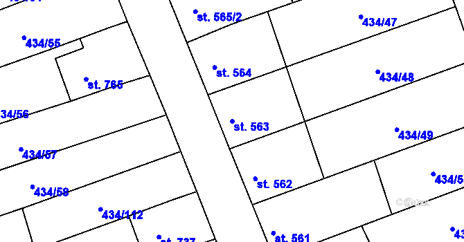 Parcela st. 563 v KÚ Dambořice, Katastrální mapa