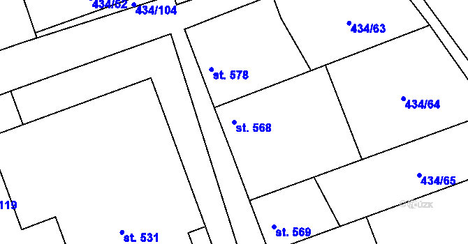 Parcela st. 568 v KÚ Dambořice, Katastrální mapa