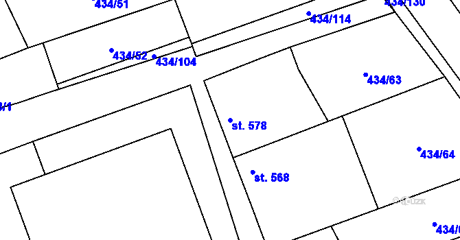 Parcela st. 578 v KÚ Dambořice, Katastrální mapa