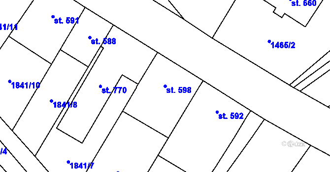 Parcela st. 598 v KÚ Dambořice, Katastrální mapa