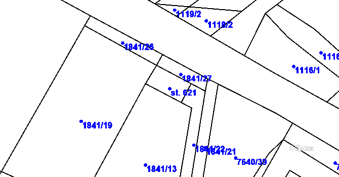 Parcela st. 621 v KÚ Dambořice, Katastrální mapa