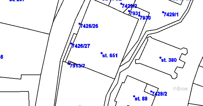 Parcela st. 651 v KÚ Dambořice, Katastrální mapa
