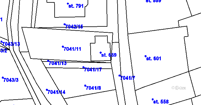 Parcela st. 659 v KÚ Dambořice, Katastrální mapa