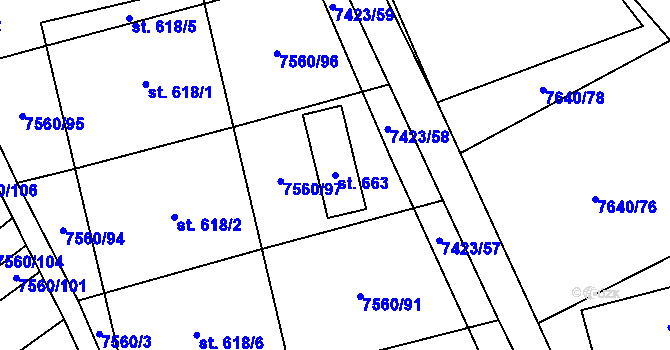 Parcela st. 663 v KÚ Dambořice, Katastrální mapa