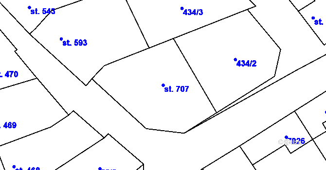 Parcela st. 707 v KÚ Dambořice, Katastrální mapa