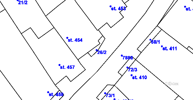 Parcela st. 26/2 v KÚ Dambořice, Katastrální mapa