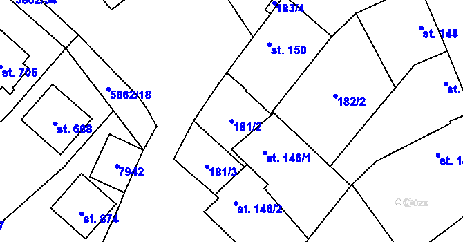 Parcela st. 181/2 v KÚ Dambořice, Katastrální mapa