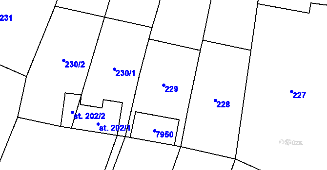 Parcela st. 229 v KÚ Dambořice, Katastrální mapa