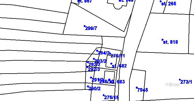 Parcela st. 294/2 v KÚ Dambořice, Katastrální mapa