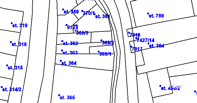 Parcela st. 369/1 v KÚ Dambořice, Katastrální mapa