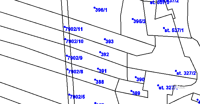 Parcela st. 392 v KÚ Dambořice, Katastrální mapa