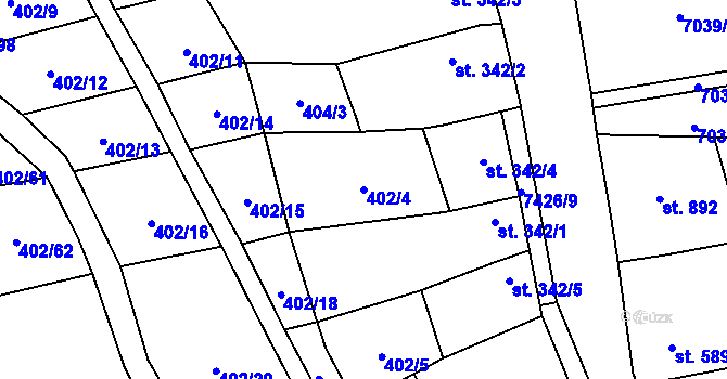 Parcela st. 402/4 v KÚ Dambořice, Katastrální mapa