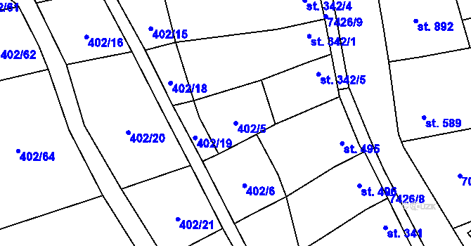 Parcela st. 402/5 v KÚ Dambořice, Katastrální mapa