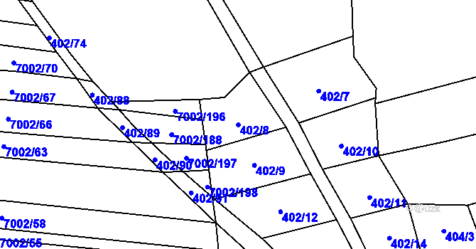 Parcela st. 402/8 v KÚ Dambořice, Katastrální mapa