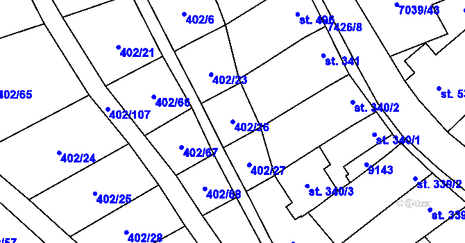 Parcela st. 402/26 v KÚ Dambořice, Katastrální mapa