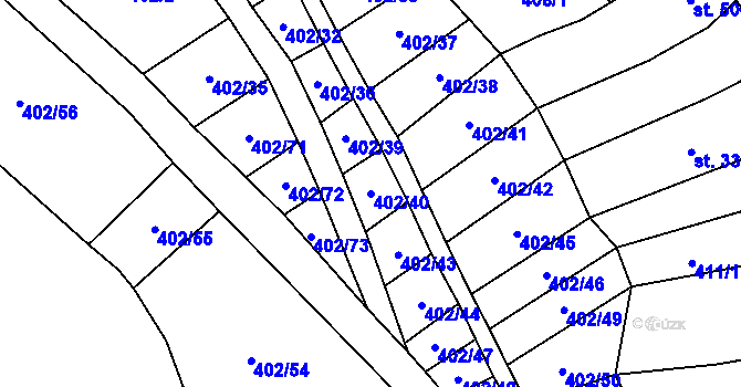 Parcela st. 402/40 v KÚ Dambořice, Katastrální mapa