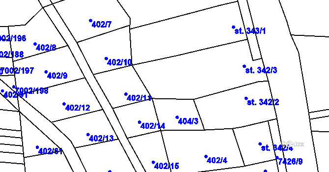 Parcela st. 404/1 v KÚ Dambořice, Katastrální mapa