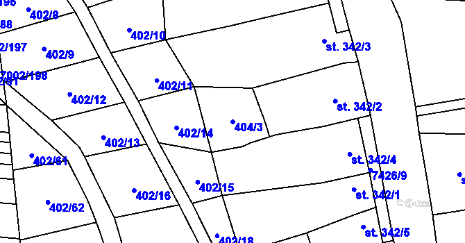 Parcela st. 404/3 v KÚ Dambořice, Katastrální mapa