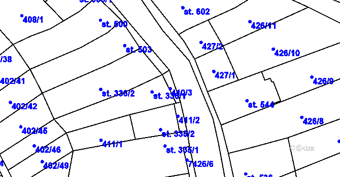 Parcela st. 410/3 v KÚ Dambořice, Katastrální mapa