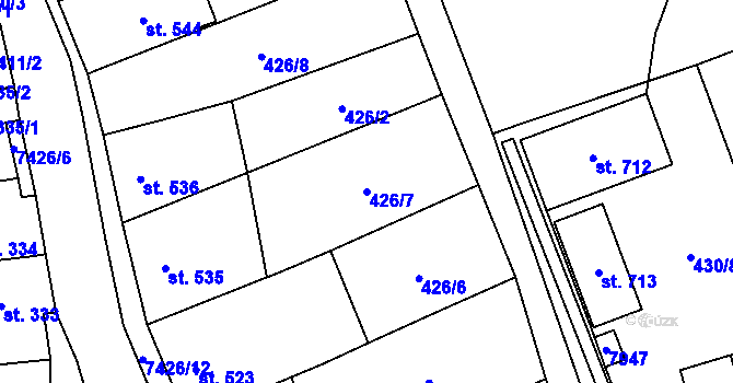 Parcela st. 426/7 v KÚ Dambořice, Katastrální mapa