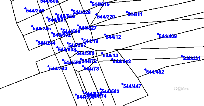Parcela st. 544/13 v KÚ Dambořice, Katastrální mapa