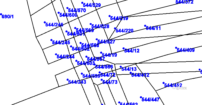 Parcela st. 544/19 v KÚ Dambořice, Katastrální mapa