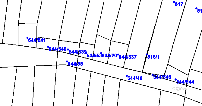 Parcela st. 544/20 v KÚ Dambořice, Katastrální mapa