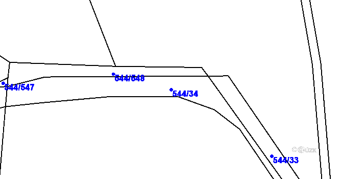 Parcela st. 544/34 v KÚ Dambořice, Katastrální mapa