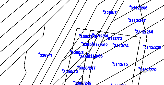 Parcela st. 3380/7 v KÚ Dambořice, Katastrální mapa