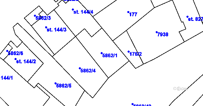 Parcela st. 5862/1 v KÚ Dambořice, Katastrální mapa