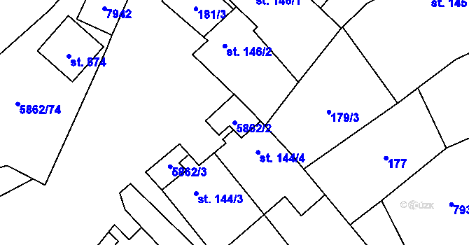 Parcela st. 5862/2 v KÚ Dambořice, Katastrální mapa