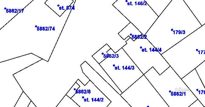 Parcela st. 5862/3 v KÚ Dambořice, Katastrální mapa
