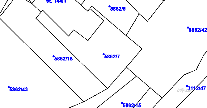Parcela st. 5862/7 v KÚ Dambořice, Katastrální mapa