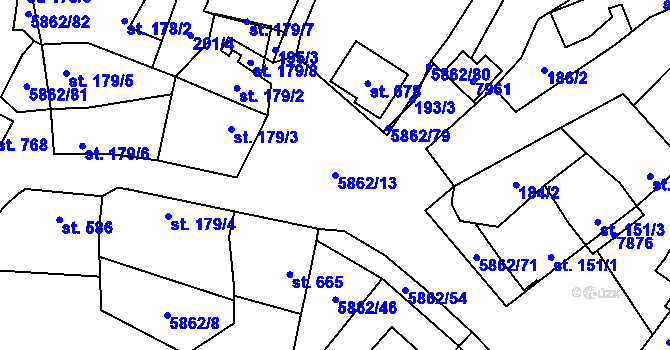 Parcela st. 5862/13 v KÚ Dambořice, Katastrální mapa
