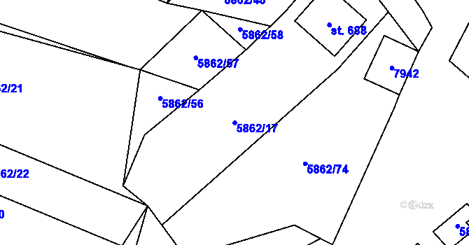 Parcela st. 5862/17 v KÚ Dambořice, Katastrální mapa