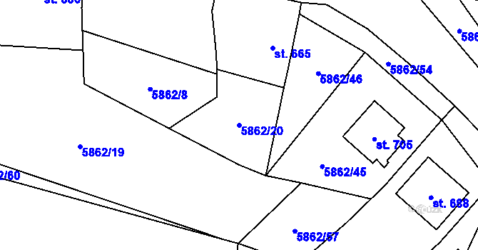 Parcela st. 5862/20 v KÚ Dambořice, Katastrální mapa