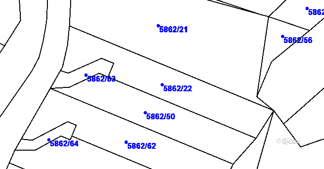 Parcela st. 5862/22 v KÚ Dambořice, Katastrální mapa