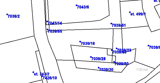 Parcela st. 7039/18 v KÚ Dambořice, Katastrální mapa