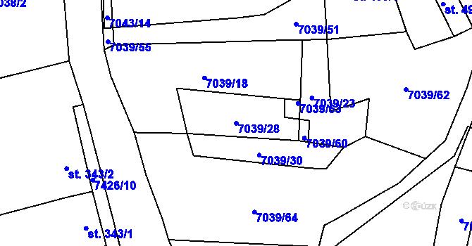 Parcela st. 7039/28 v KÚ Dambořice, Katastrální mapa