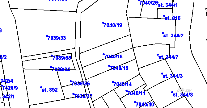 Parcela st. 7040/16 v KÚ Dambořice, Katastrální mapa